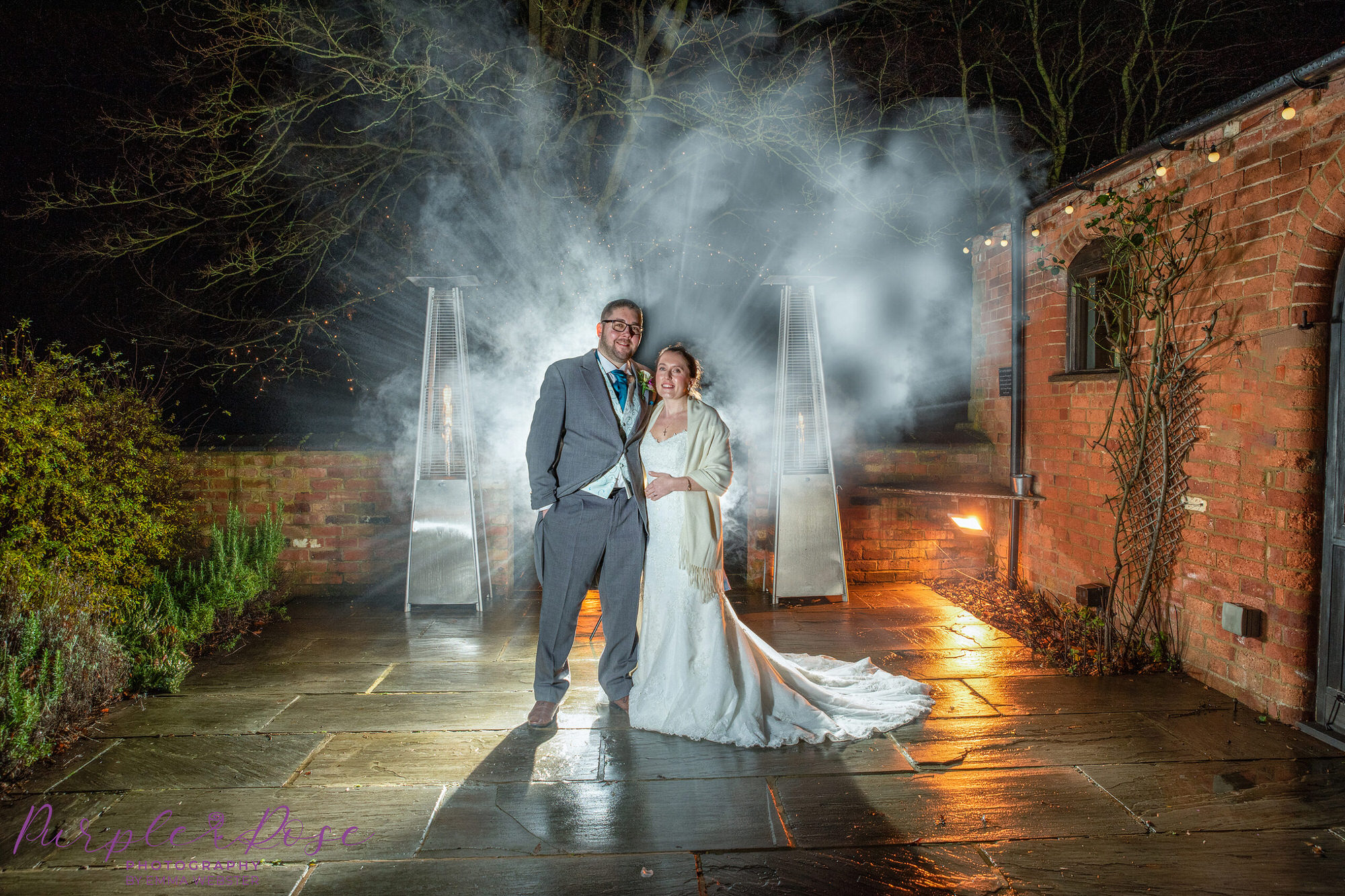 After dark wedding photo taken at Dodmoor House in Northampton
