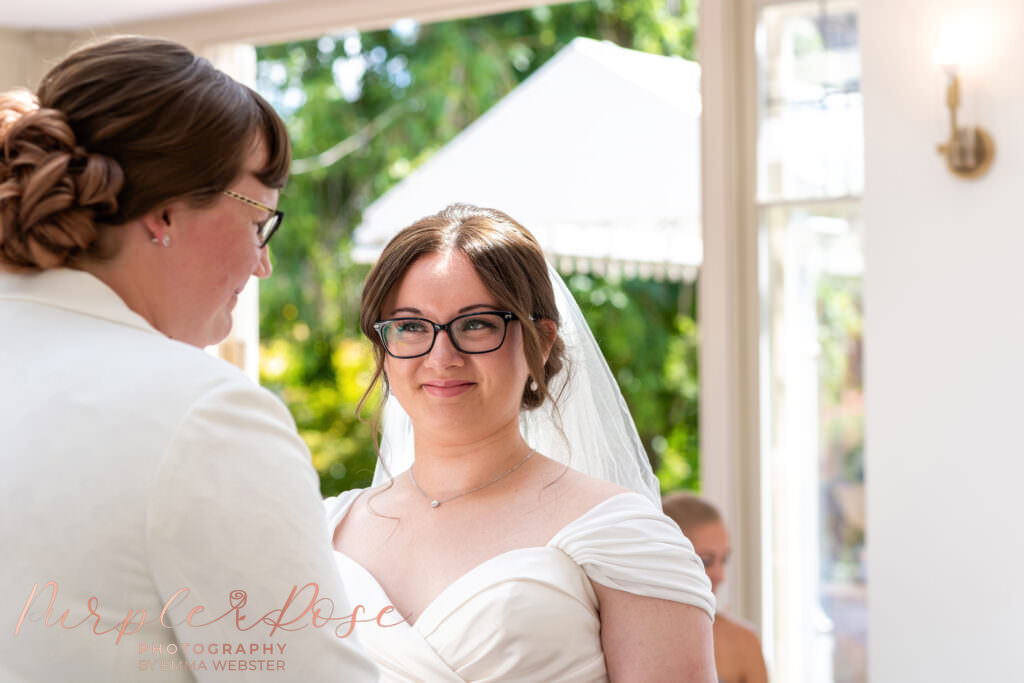 Bride looking at her bride