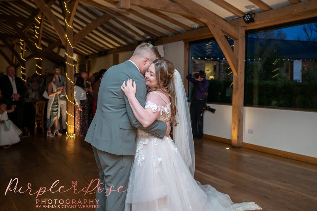 Bride and groom enjoying their first dance at Dodford Manor in Northampton