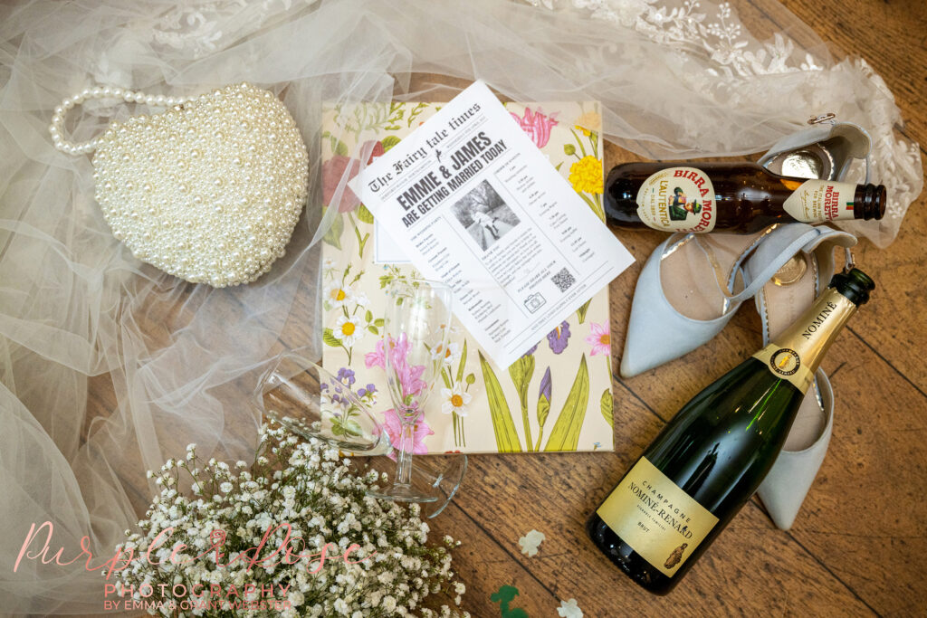 After party flat lay from a wedding at Dodford manor