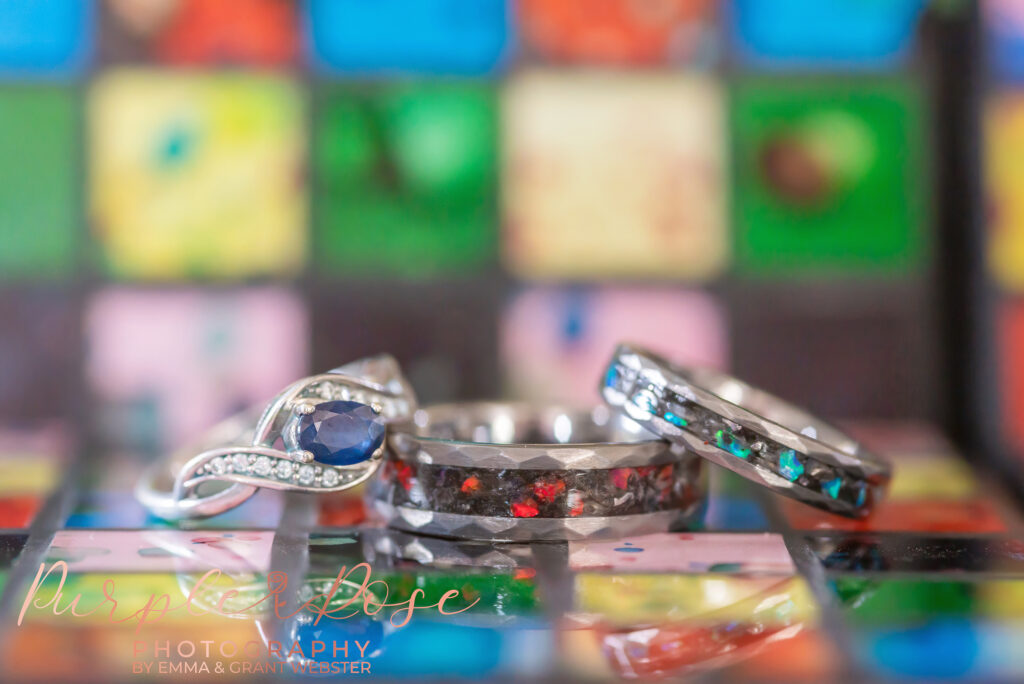 Photo of colourful wedding rings in Milton Keynes