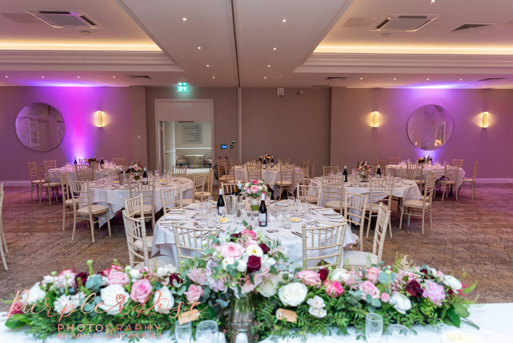 Photo of the reception room at Horwood House ready for the wedding breakfast in Milton Keynes