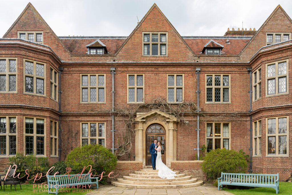 Photo of a bride and groom outside Horwood Horwood their wedding day in Milton Keynes