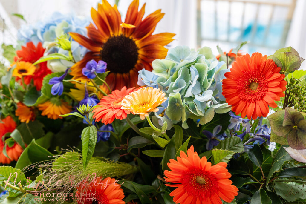 Close up photo of flowers at a wedding in Buckinghamshire