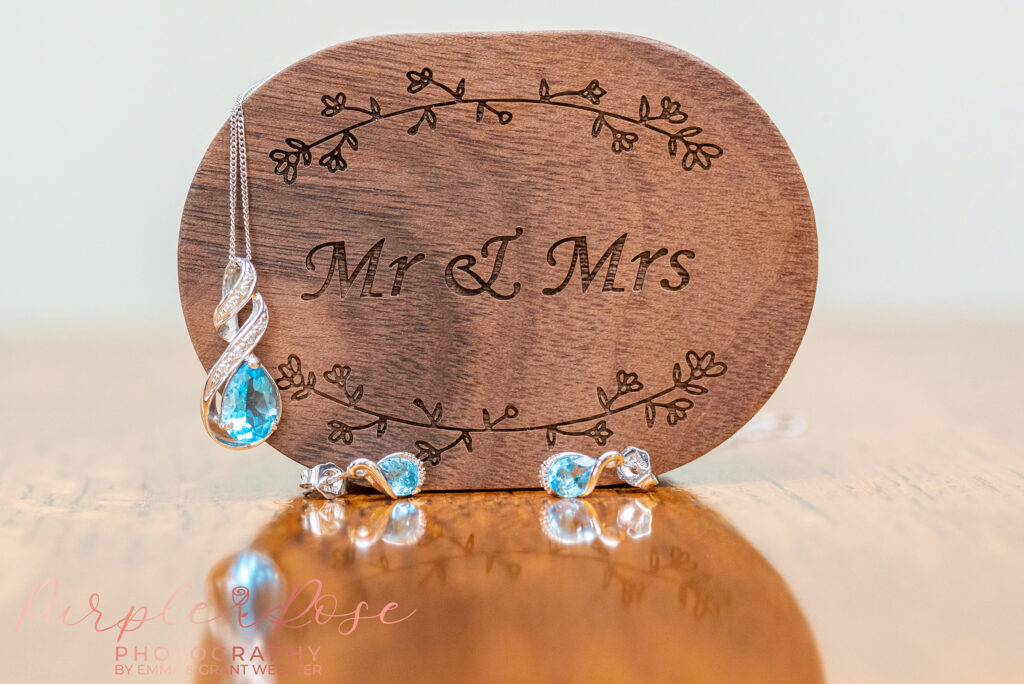 Photo of a brides jewellery on her wedding day in Buckinghamshire