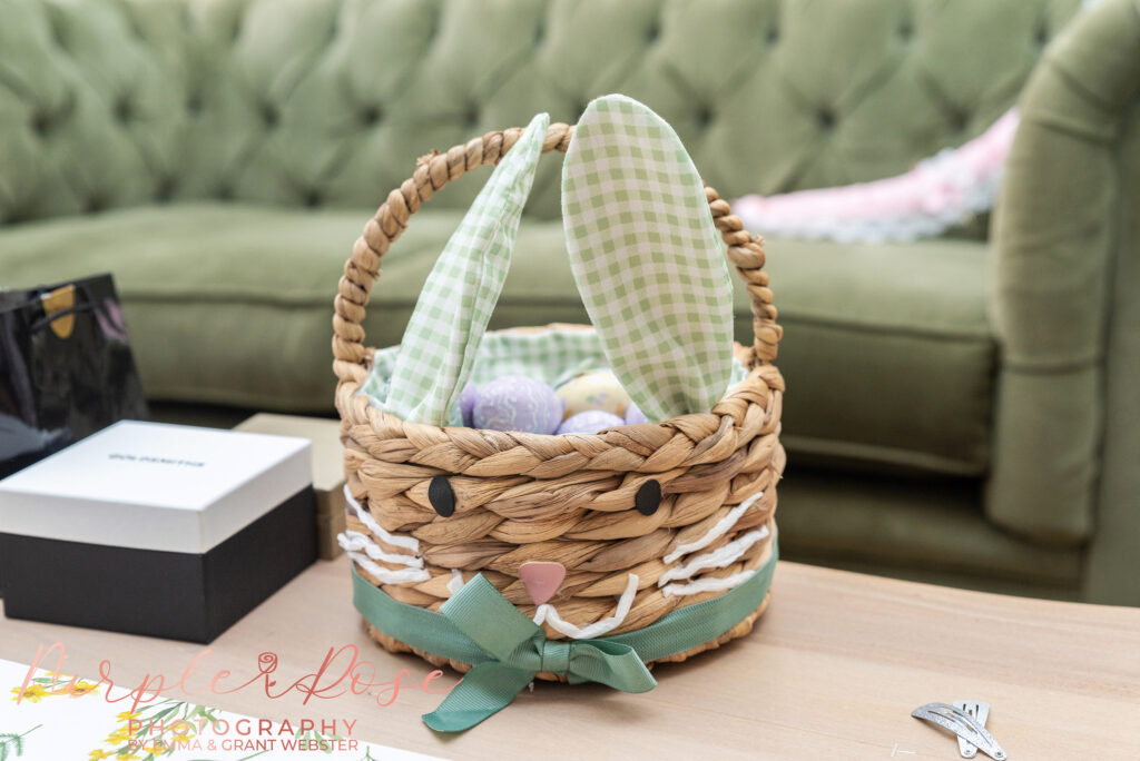 Photo of a basket filled with Easter eggs at a wedding in Northampton