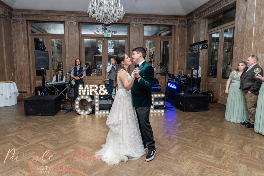 Photo of bride and groom dancing on their wedding day in Northampton