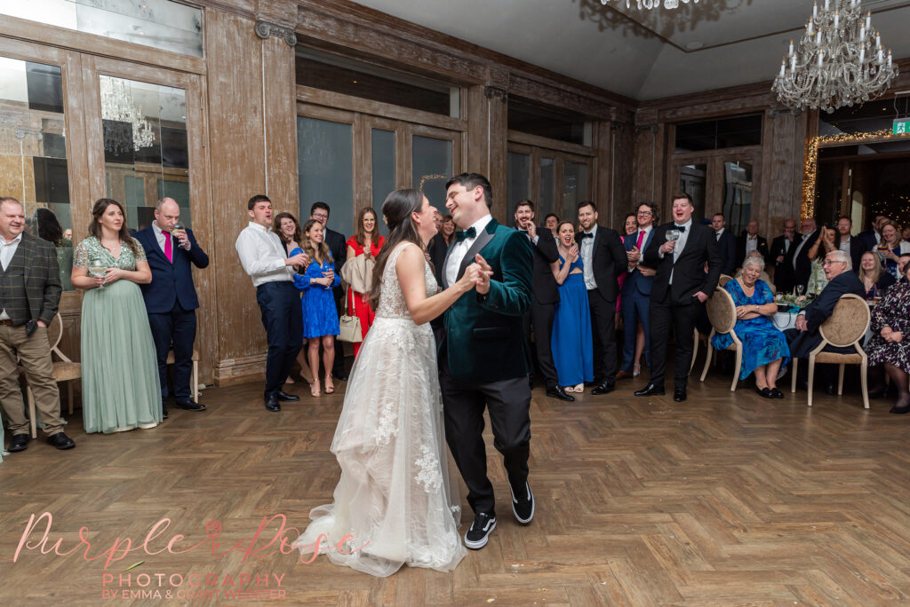 Photo of bride and groom dancing on their wedding day in Northampton