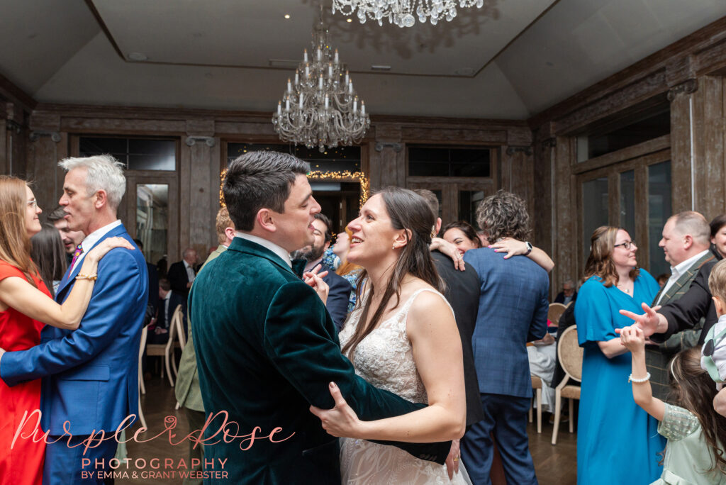 Photo of bride and groom dancing on their wedding day in Northampton