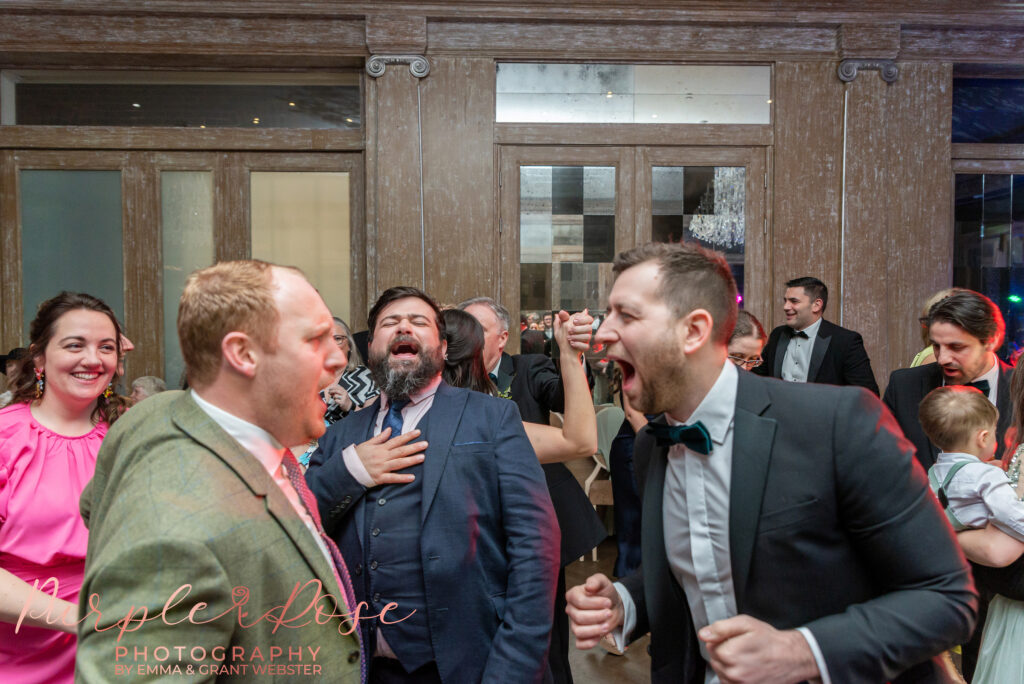 Photo of wedding guests on the dance floor at a wedding in Northampton