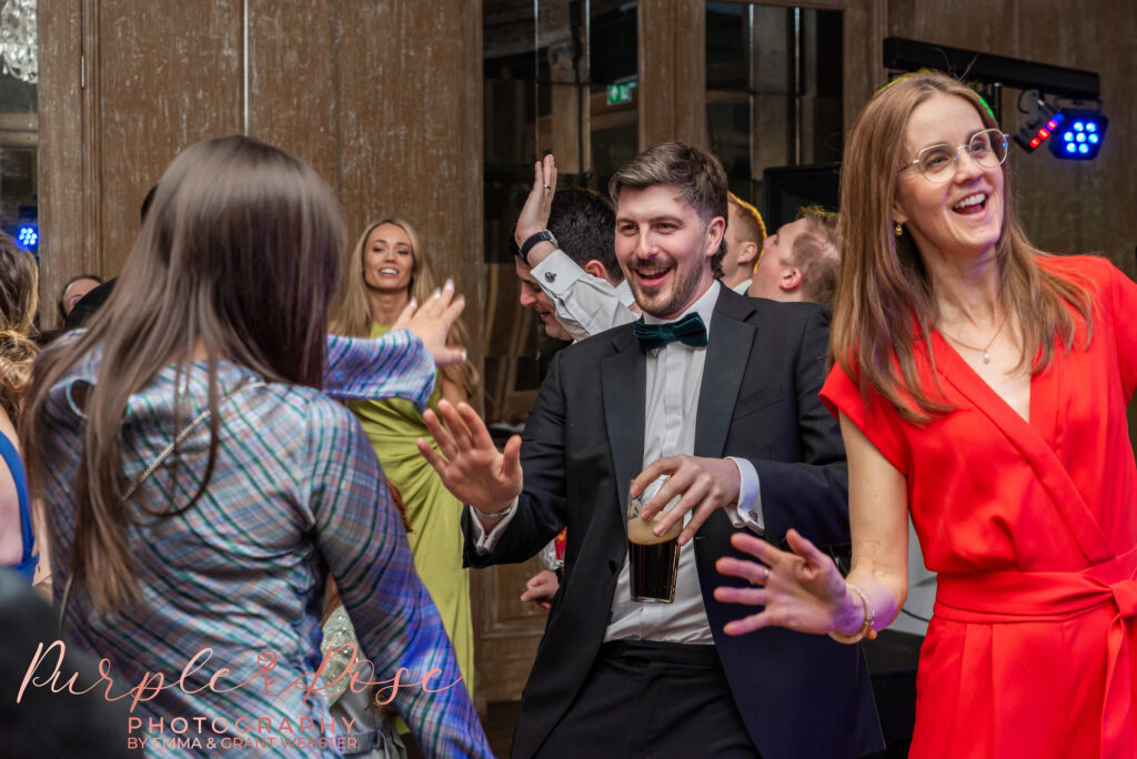 Photo of wedding guests on the dance floor at a wedding in Northampton