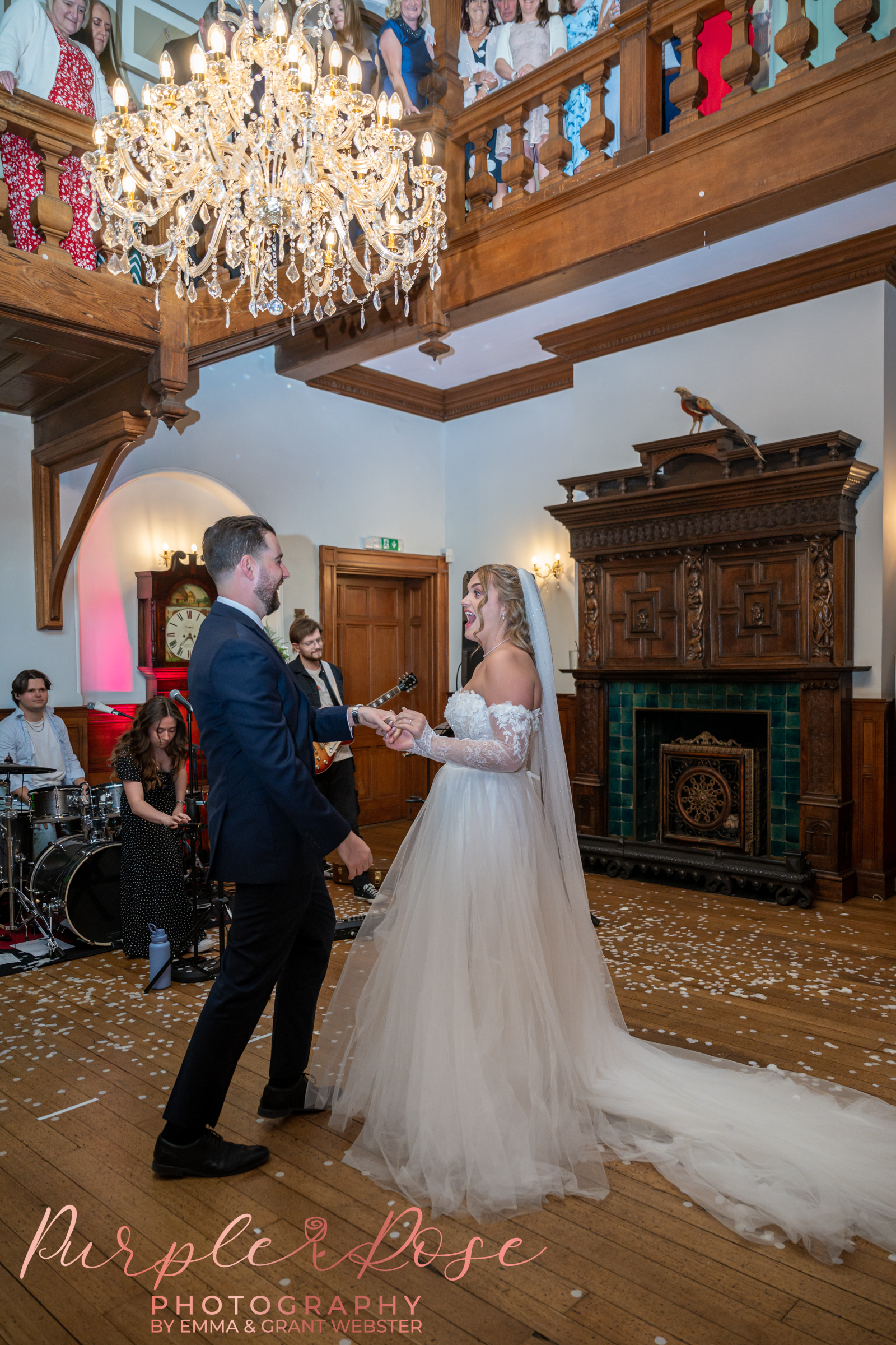 Photo of a bride and groom dancing during the evening party at Holmewood Hall Peterborough